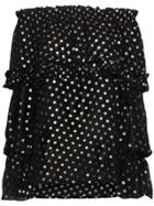 Saint Laurent Off-shoulder Polka Dot Silk Blouse - Black