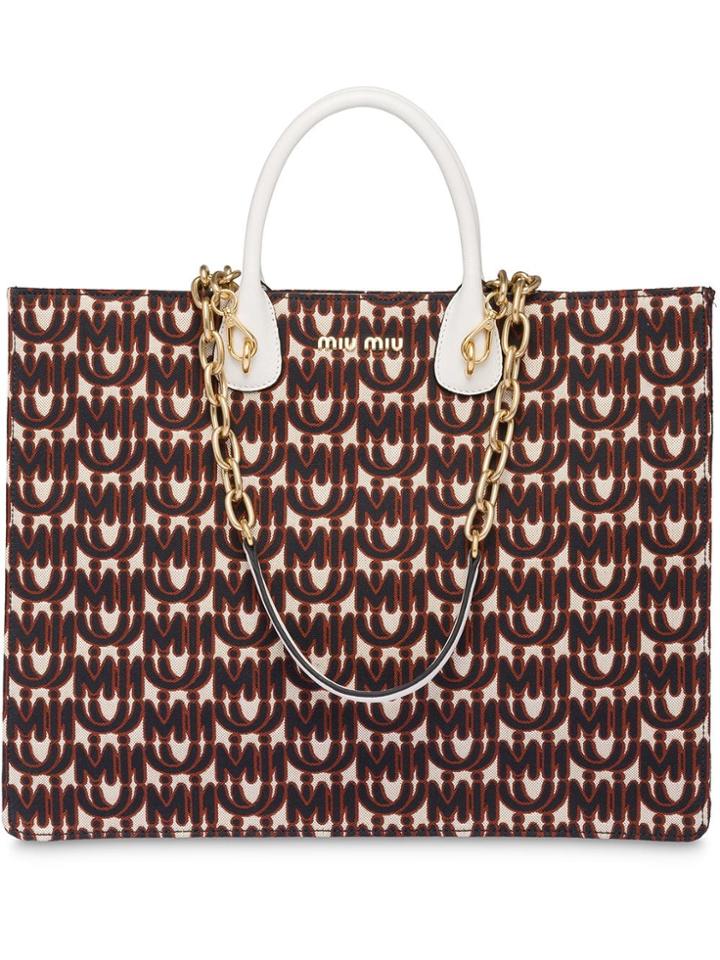 Miu Miu Jacquard Tote - White