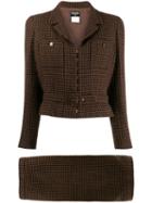 Chanel Pre-owned 1998 Checked Skirt Suit - Brown