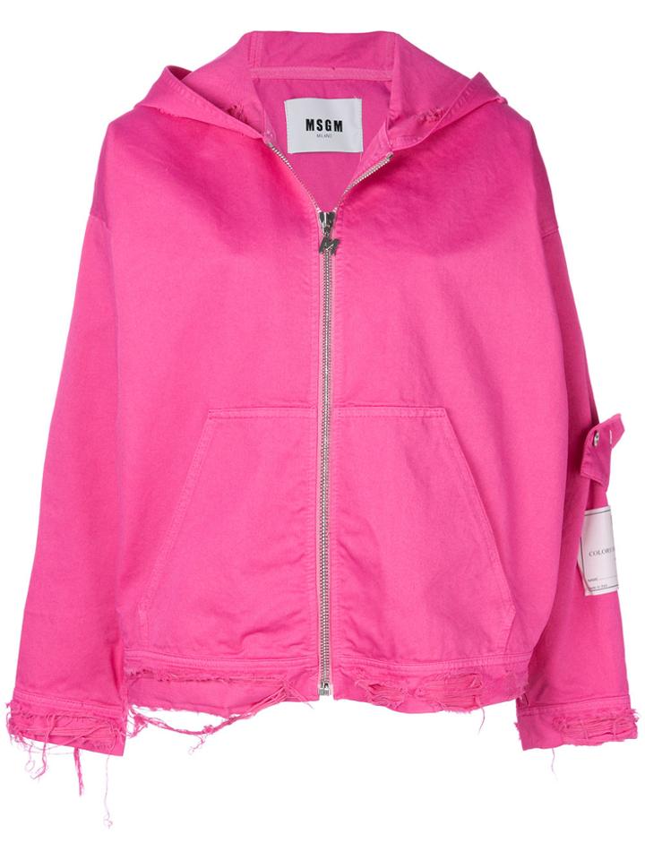 Msgm Logo Zipped Hoodie - Pink & Purple