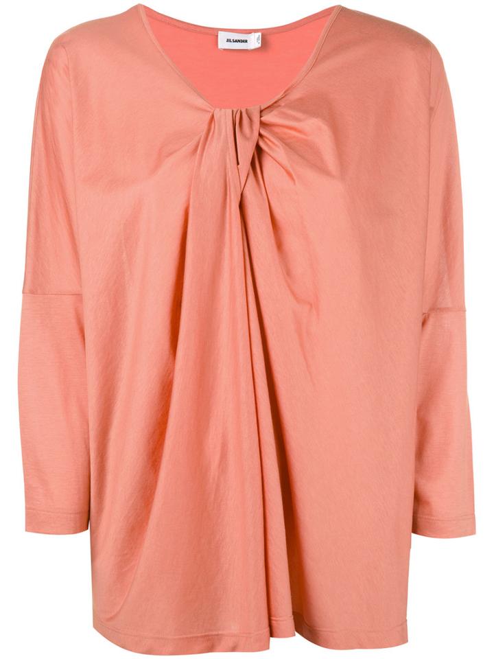 Jil Sander - Draped V-neck Blouse - Women - Modal/cotton - L, Yellow/orange, Modal/cotton