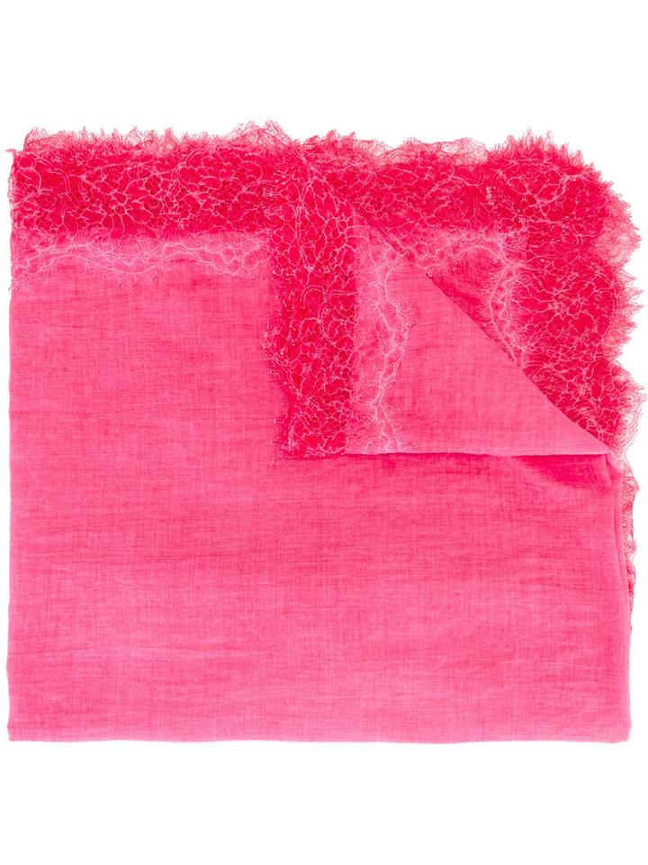 Ermanno Scervino - Lace Trim Scarf - Women - Cotton - One Size, Women's, Pink/purple, Cotton