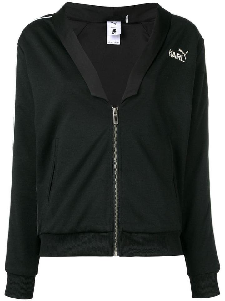 Karl Lagerfeld Logo Zipped Bomber Jacket - Black