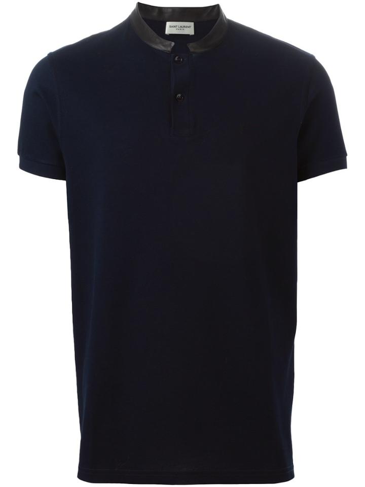 Saint Laurent Band Collar Polo Shirt - Blue