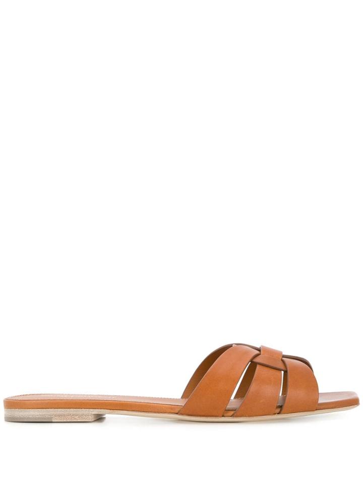 Saint Laurent Tribute Flat Sandals - Neutrals