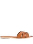 Saint Laurent Tribute Flat Sandals - Neutrals