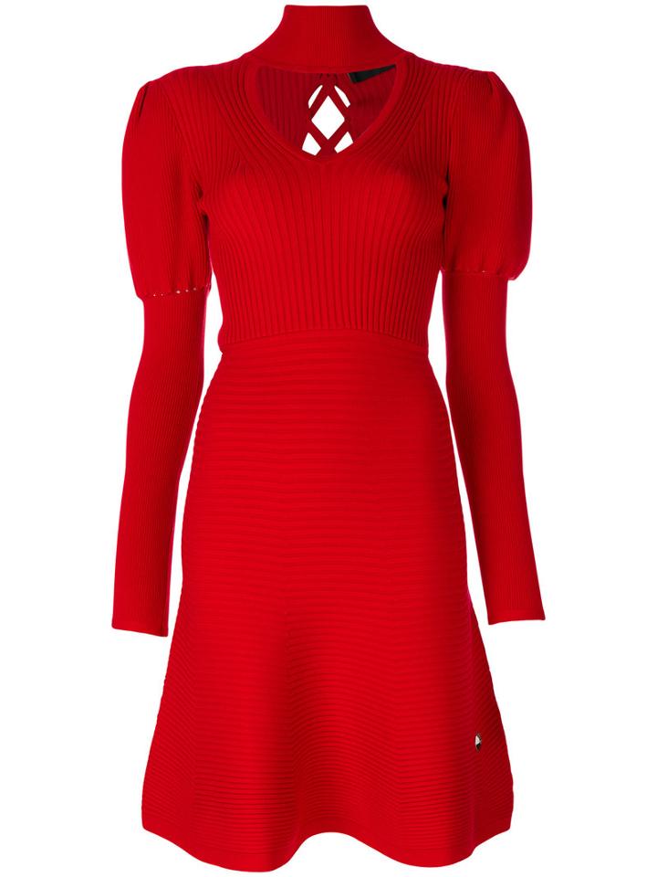 Philipp Plein - Ribbed A-line Dress - Women - Polyester/viscose - Xl, Red, Polyester/viscose