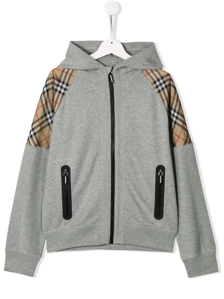 Burberry Kids Teen Vintage Check Panel Hoodie - Grey