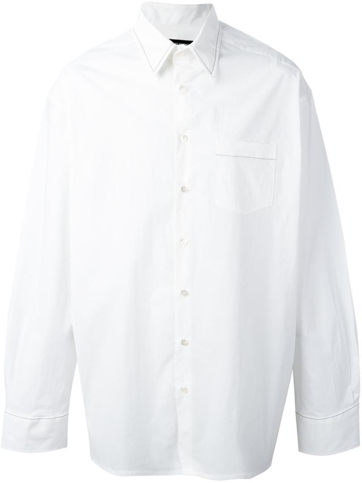 Raf Simons Stitch Detail Long Sleeve Shirt, Men's, Size: 46, White, Cotton/polyurethane
