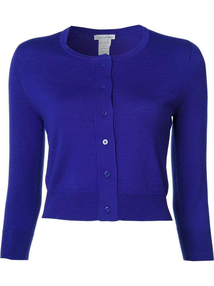 Oscar De La Renta Crew Neck Cardigan, Women's, Size: Small, Pink/purple, Silk/cashmere