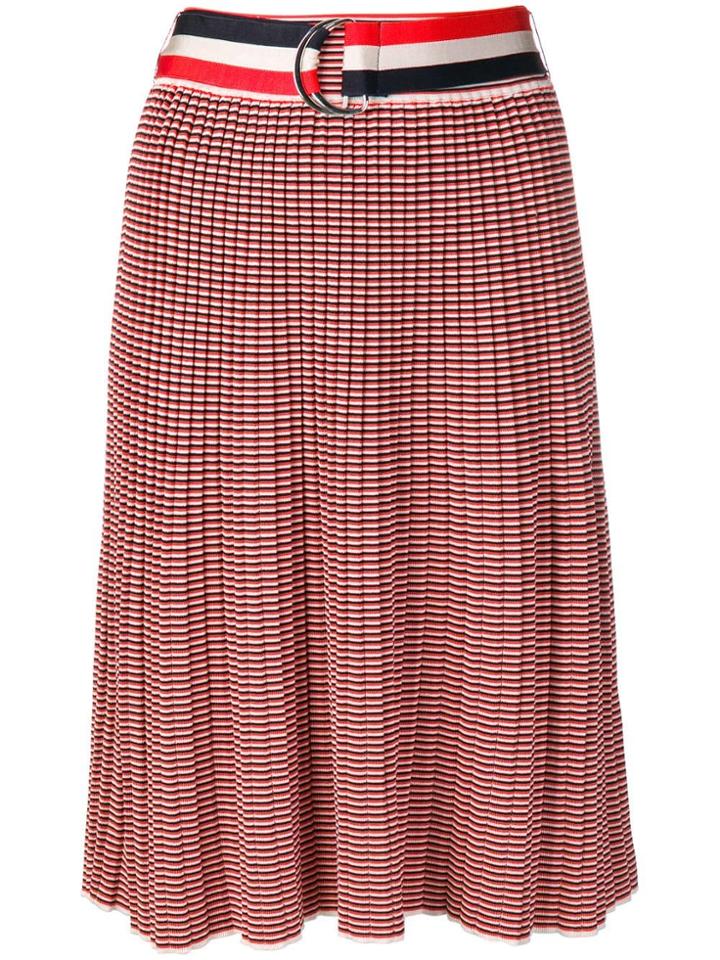 Victoria Victoria Beckham Striped Pleated Skirt - Red