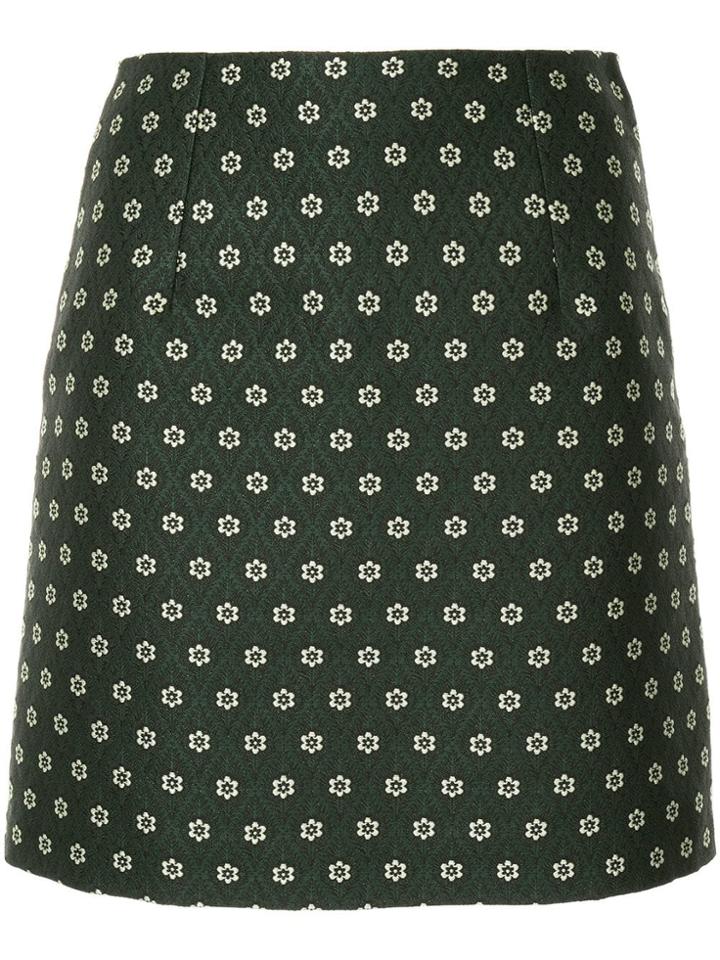 Alexa Chung Floral Embroidery Mini Skirt - Green