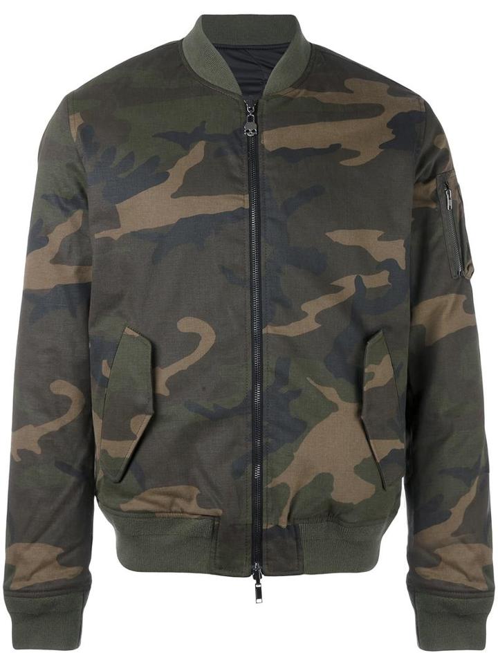 Hydrogen Camouflage Print Bomber Jacket, Men's, Size: Small, Green, Cotton/spandex/elastane