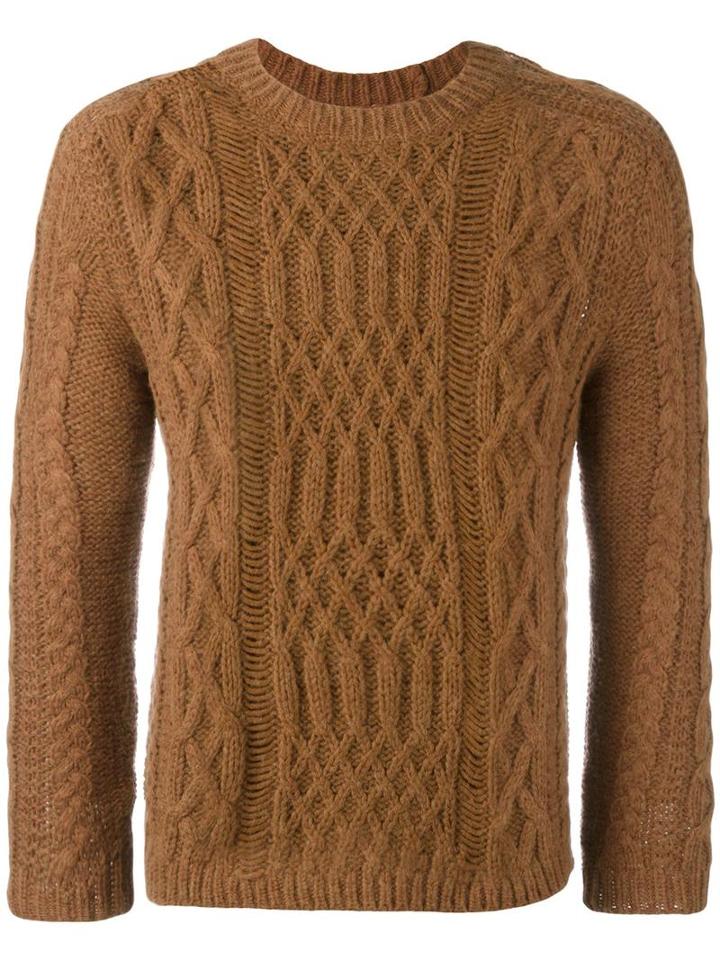 Maison Margiela Distressed Effect Cable Knit Sweater, Men's, Size: Large, Brown, Polyamide/alpaca/wool