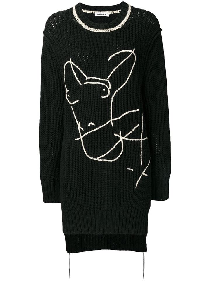 Jil Sander Embroidered Boyfriend Jumper - Black