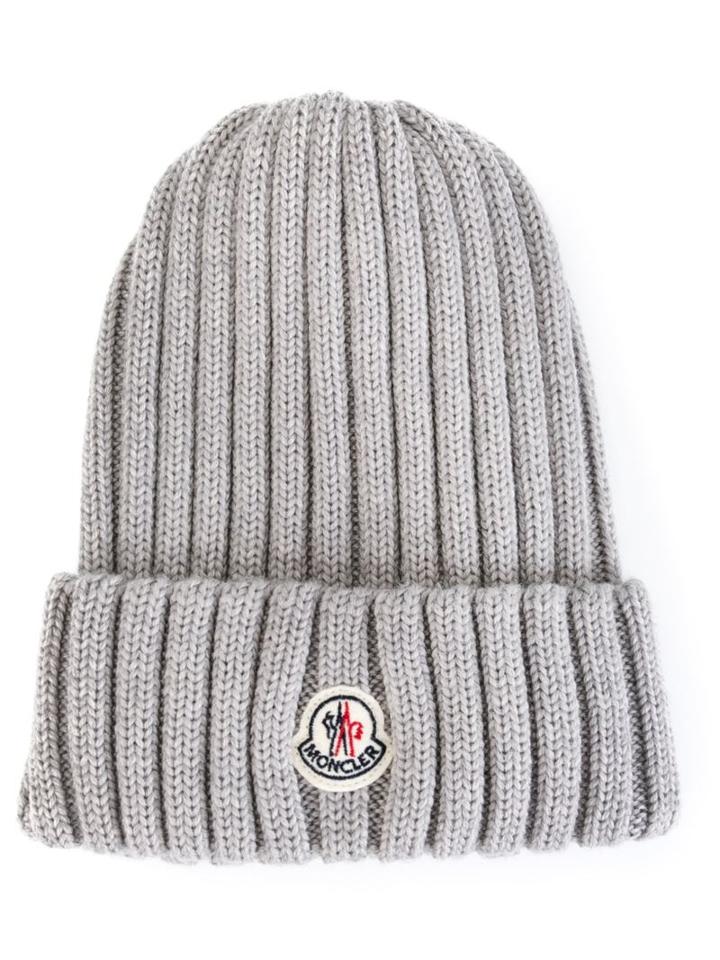 Moncler Ribbed Knit Beanie, Women's, Grey, Virgin Wool