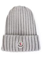 Moncler Ribbed Knit Beanie, Women's, Grey, Virgin Wool