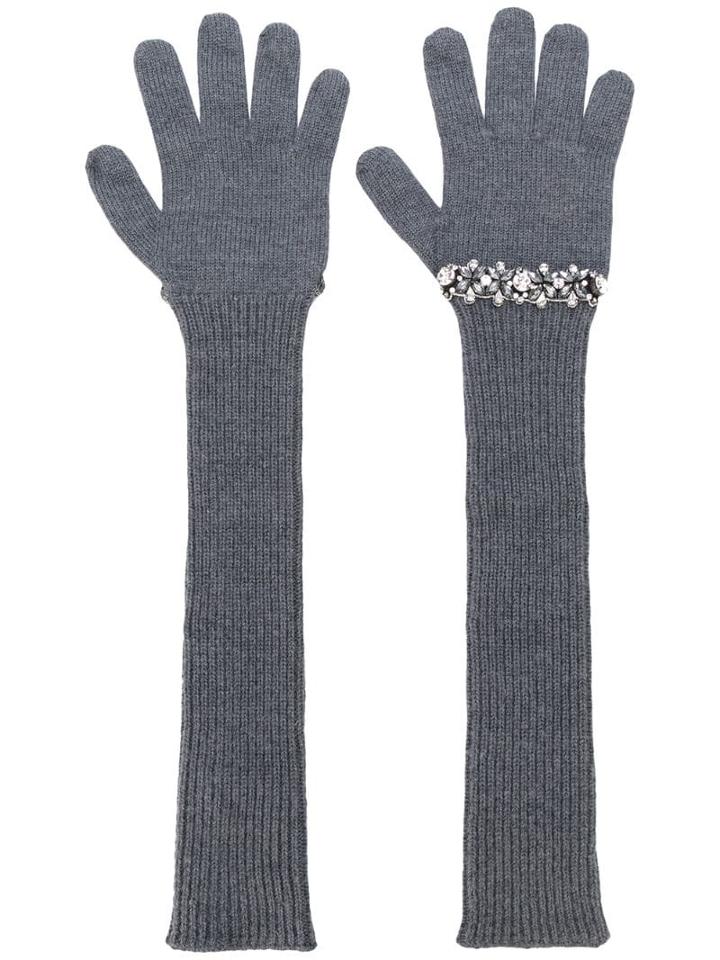 Nº21 Sequinned Ribbed Gloves - Grey