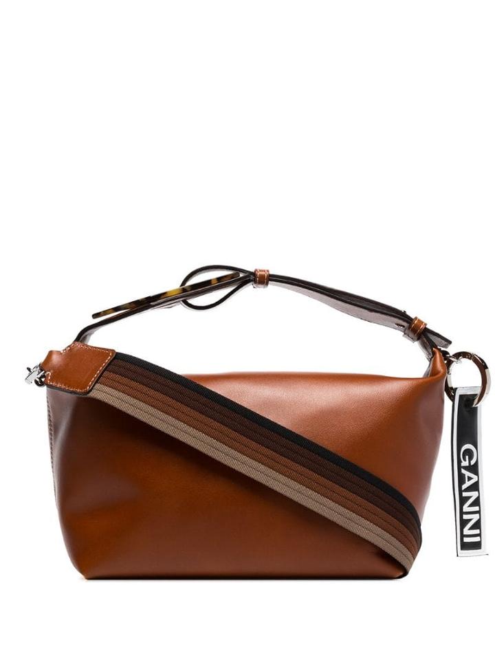 Ganni Logo Label Shoulder Bag - Brown