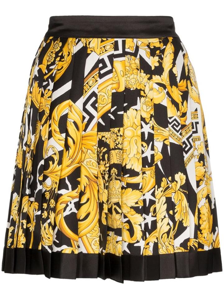 Versace Baroque Print Pleated Mini Skirt - Black