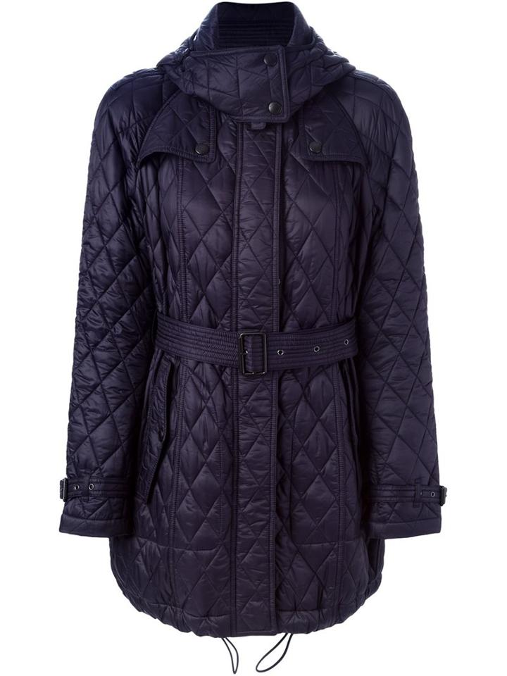 Burberry Brit Hooded Quilted Coat, Women's, Size: Large, Blue, Polyamide/polyester
