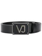 Versace Jeans Gunmetal Logo Plate Buckle Belt - Black