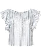 Love Shack Fancy Striped Frill Sleeve Top - White