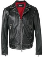Dsquared2 Studded Leather Jacket, Men's, Size: 48, Black, Cotton/calf Leather/aluminium/polyester