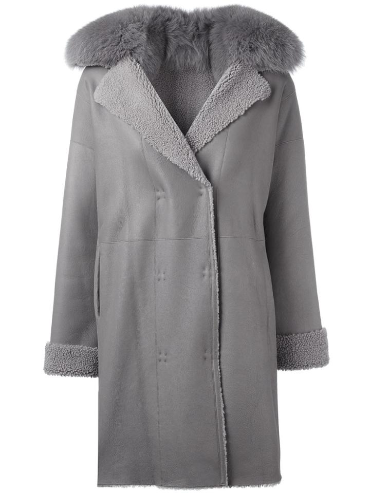Guy Laroche Vintage Fur Collar Coat - Grey