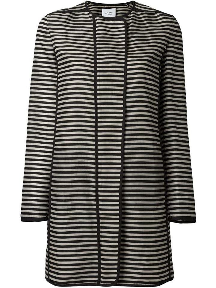 Akris Punto Concealed Zip Striped Coat, Women's, Size: 38, Black, Silk/cotton/viscose