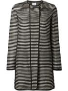 Akris Punto Concealed Zip Striped Coat, Women's, Size: 38, Black, Silk/cotton/viscose