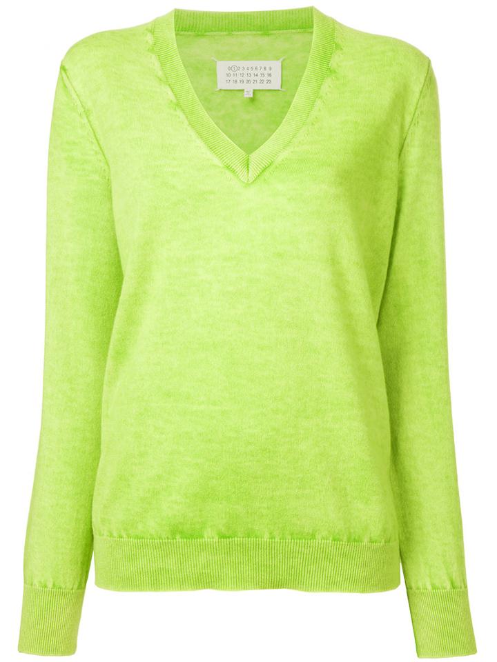 Maison Margiela Classic V-neck Jumper, Women's, Size: Medium, Green, Wool