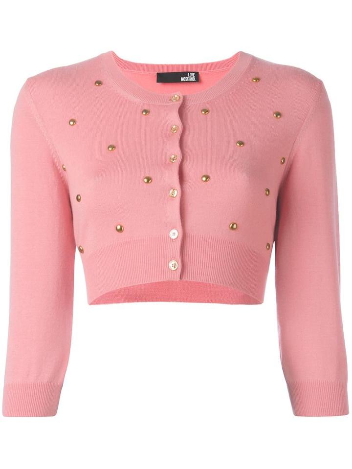 Love Moschino Studded Cropped Cardigan, Women's, Size: 44, Pink/purple, Virgin Wool