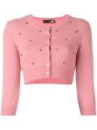 Love Moschino Studded Cropped Cardigan, Women's, Size: 44, Pink/purple, Virgin Wool