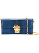 Dolce & Gabbana Buckle Front Shoulder Bag, Women's, Blue, Calf Leather