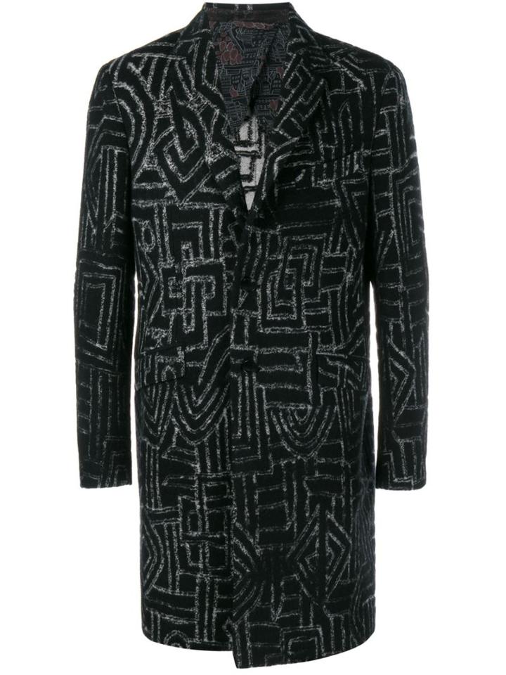Etro Geometric Print Coat, Men's, Size: 52, Black, Silk/wool