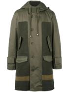 Cy Choi Hooded Panelled Coat, Men's, Size: 48, Green, Cotton/polyurethane/wool/wool