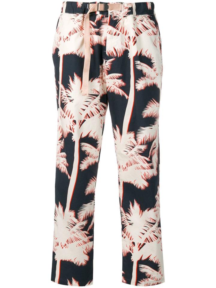 White Sand Palm Print Trousers - Blue