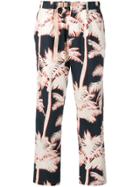 White Sand Palm Print Trousers - Blue