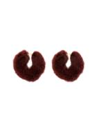 Wild And Woolly Burgundy Rendezvous Fur Earrings - Red