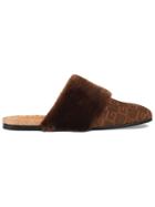 Gucci Suede Square G And Synthetic Fur Slipper - Brown
