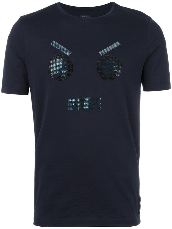 Fendi No Words T-shirt, Men's, Size: 50, Blue, Cotton/crystal