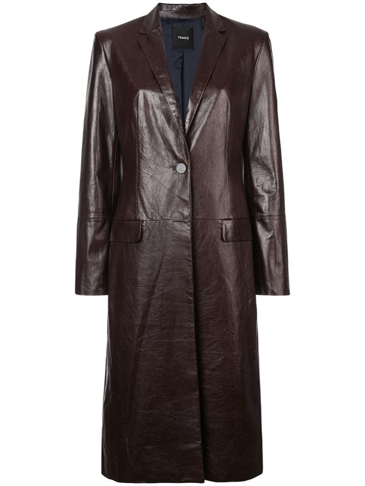 Theory Varnished Leather Coat - Brown