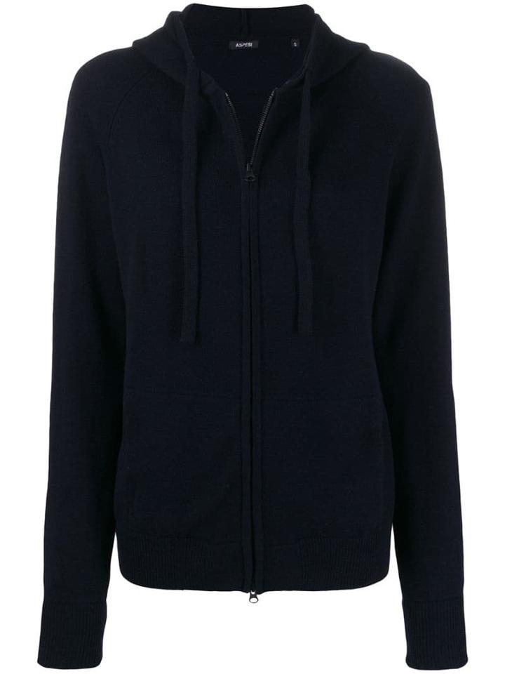Aspesi Zip Hooded Cardigan - Blue
