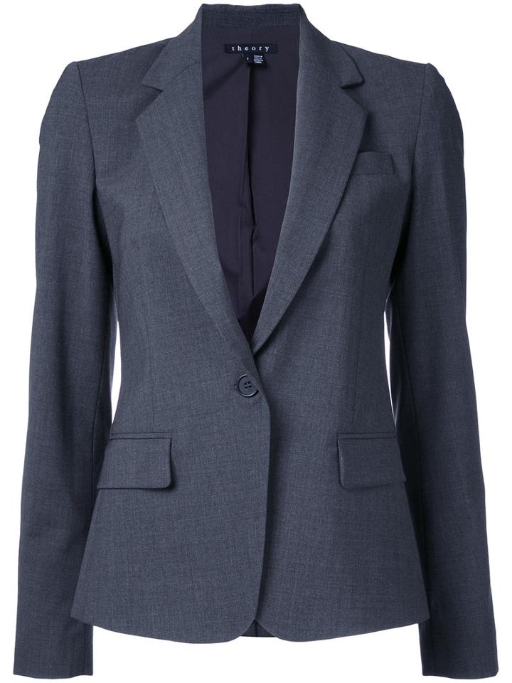 Theory Flap Pockets Fitted Blazer, Women's, Size: 8, Grey, Spandex/elastane/wool