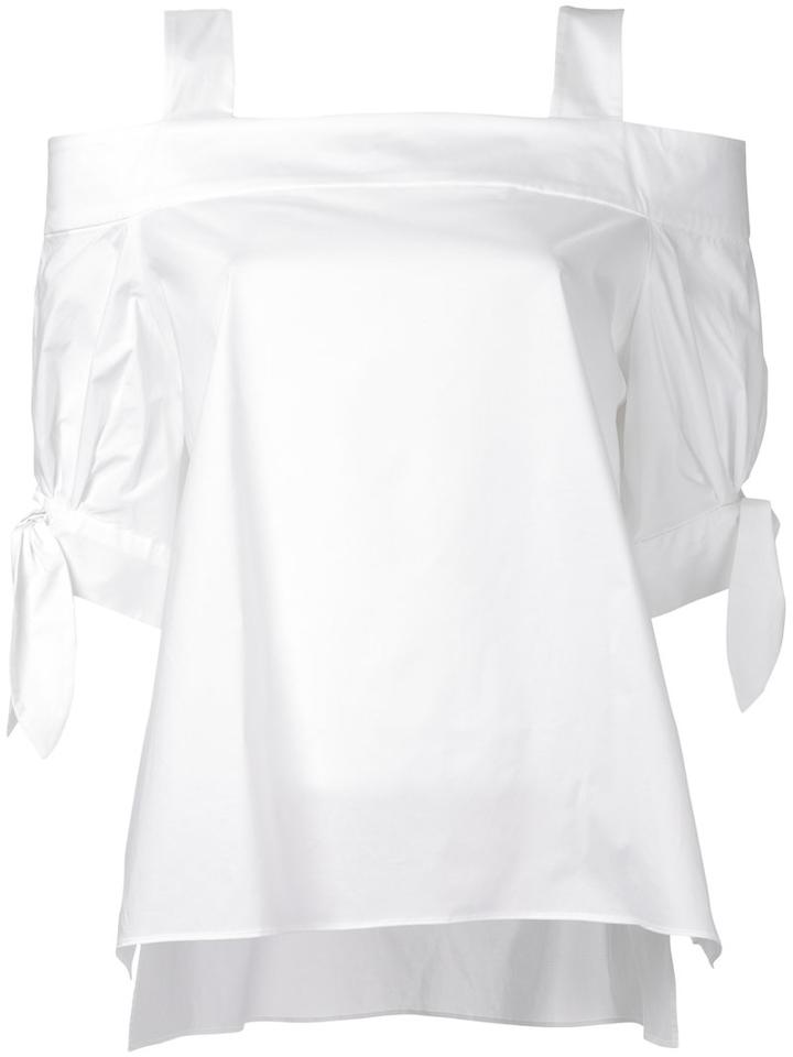 Estnation - Tied Sleeve Cold Shoulder Top - Women - Cotton - 36, White, Cotton