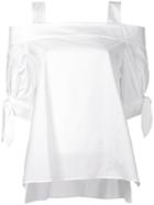 Estnation - Tied Sleeve Cold Shoulder Top - Women - Cotton - 36, White, Cotton