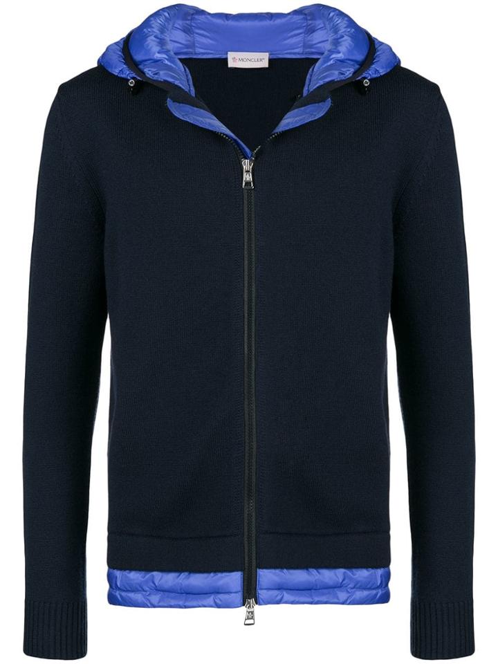 Moncler Padded Panel Zip Front Hoodie - Blue