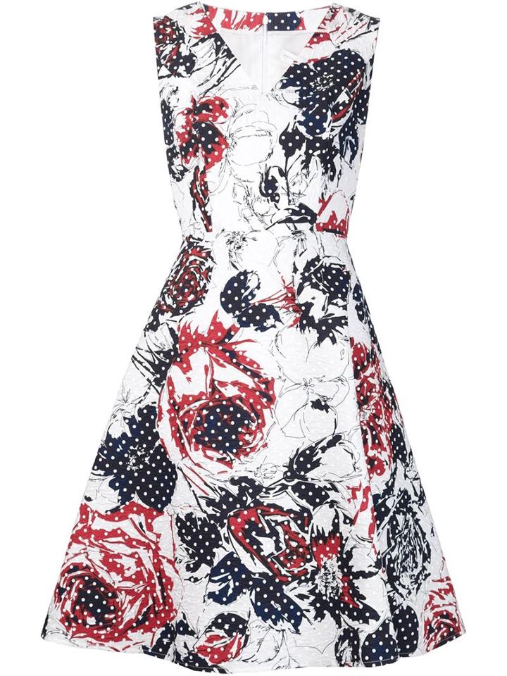 Carolina Herrera Rose Print Skater Dress