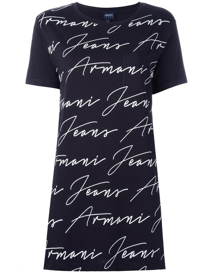 Armani Jeans Allover Logo Print T-shirt, Size: 46, Blue, Cotton